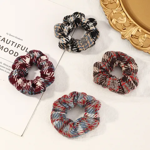 Dames Retro Ruitjes Stof Haarelastiekjes Schattige Casual Haaraccessoires