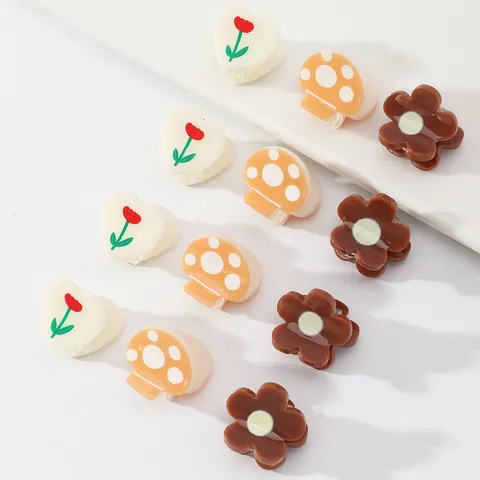 Sweet Cute Floral Heart Mushroom Acrylic Mini Hair Claws Set Candy Color Hair Clips Daily Hair Accessories For Women