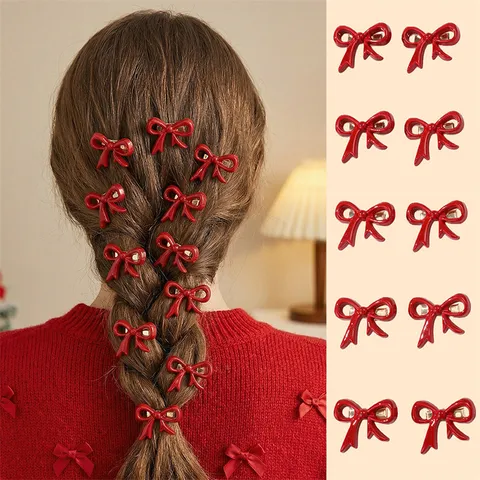 Dames Nieuwjaar Rode Strik Haarspeld Set Leuke Stippen Bloemen Eendebek Haarnalden Mode Haaraccessoires