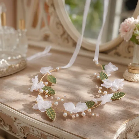 Diadema de Flores para Novia Hecha a Mano con Perlas Artificiales Accesorio Romántico para el Cabello de Boda Mujer