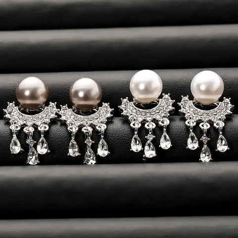 Boucles d'Oreilles Tassel en Métal Strass Perle Artificielle Minimaliste Française Tige en Argent Sterling 925 Bijoux Femmes