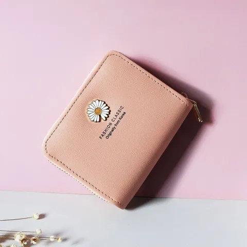Portafoglio Corto da Donna in Pelle PU con Cerniera Portamonete Carino Margherita Floreale Porta Carte Portafoglio Compatto Portatile per Studenti