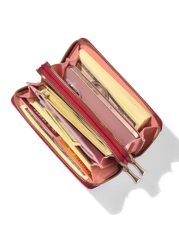 Portafoglio Lungo Trapuntato da Donna in Pelle PU Portafoglio Bifold con Ricamo Floreale e Polsino