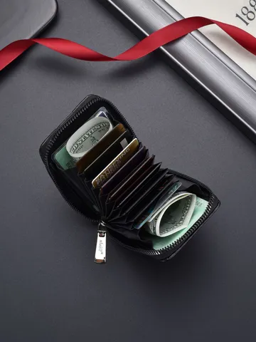 Tarjetero con Bloqueo RFID Hombres Mujeres Patrón de Fibra de Carbono Cuero PU Cremallera Acordeón Estuche de Tarjetas de Crédito