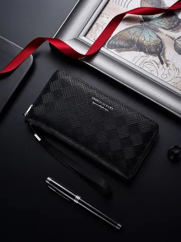 Portafoglio a Frizione con Cerniera Lunga in Pelle PU Trapuntata da Uomo Borsa per Telefono da Lavoro di Grande Capacità Borsa da Uomo alla Moda
