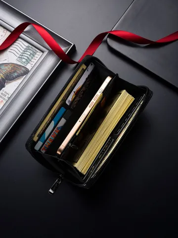 Portafoglio a Frizione con Cerniera Lunga in Pelle PU Trapuntata da Uomo Borsa per Telefono da Lavoro di Grande Capacità Borsa da Uomo alla Moda