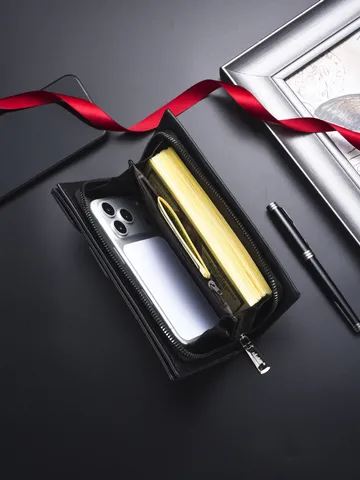 Portafoglio Lungo da Uomo d'Affari in Pelle PU Grande Capacità Multi-Schede Cerniera Borsa a Mano Cinturino da Polso Pochette Casual