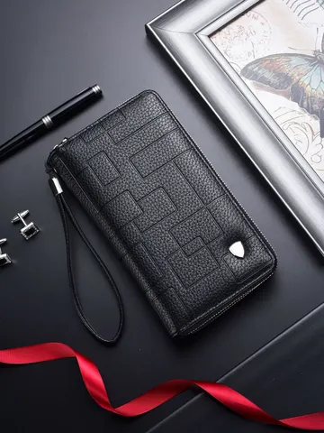 Cartera Larga para Hombre Doble Cremallera Bolso Cartera de Cuero PU Gran Capacidad Múltiples Ranuras para Tarjetas Soporte para Teléfono de Negocios