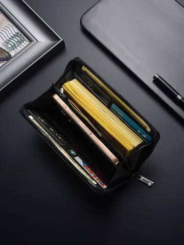Portafoglio Lungo da Uomo in Pelle PU con Cerniera Pochette Grande Capacità Scomparti per Carte Borsellino Casual d'Affari