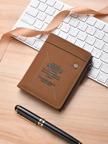 Portafoglio Corto da Uomo in Pelle PU Bifold Porta Carte Tasca Portamonete Casual Minimalista Portafoglio di Moda con Cuciture