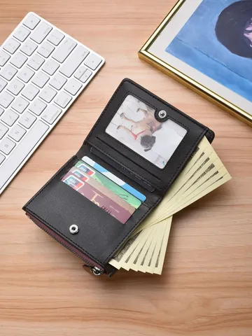 Portafoglio Corto da Uomo in Pelle PU Bifold Porta Carte Tasca Portamonete Casual Minimalista Portafoglio di Moda con Cuciture