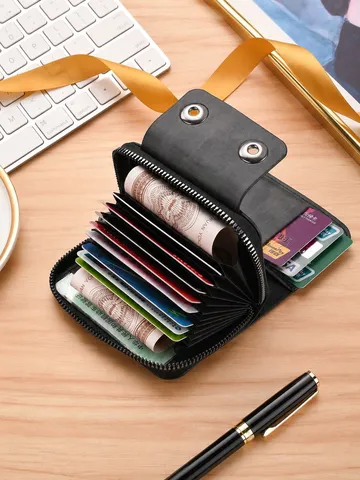 Tarjetero Acordeón de Cuero PU para Hombres Vintage Negocios Multi-Ranura Estuche de Tarjetas Cartera Organizador de Tarjetas