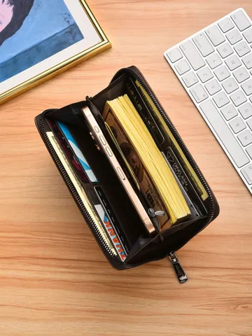 Portafoglio Lungo da Uomo in Pelle PU Pochette con Cerniera Grande Capacità Multi Scomparti per Carte Borsa Casual d'Affari