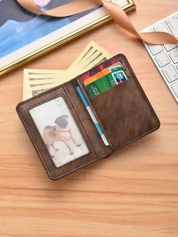 Portafoglio Corto da Uomo in Pelle PU Retro Portacarte Multi-Slot Portamonete d'Affari con Cerniera Borsa per Patente di Guida