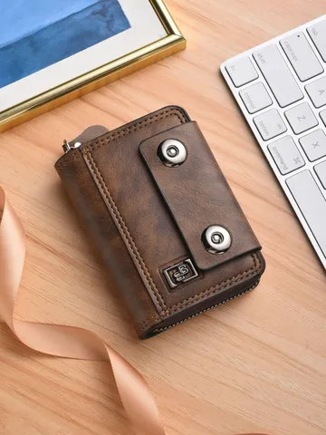 Portafoglio Corto in Pelle PU da Uomo Porta Carte Bifold Portafoglio a Fisarmonica Tinta Unita Business Casual