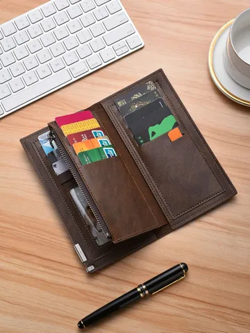 Portafoglio Lungo Uomo Affari Pelle PU Cerniera Borsellino Grande Capacità Multifunzionale Vintage Pochette Porta Carte
