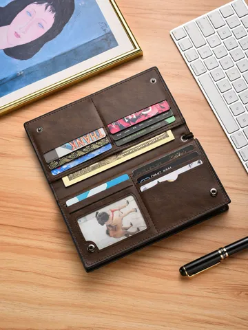 Portafoglio Lungo da Uomo Retro in Pelle PU Pochette Singola Cerniera Fessure Multiple per Carte Grande Capacità Affari
