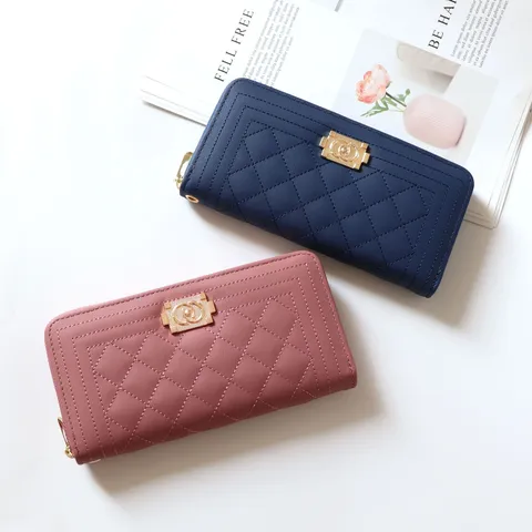 Portafoglio Lungo Trapuntato con Cerniera da Donna Grande Capacità Pochette in Pelle PU con Serratura in Metallo