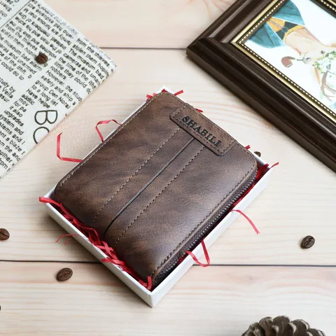 Portafoglio Corto Retro in Pelle PU da Uomo Bifold Chiusura Lampo Tasca Portamonete Casual Moda Business Portacarte