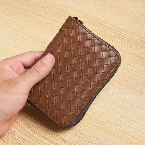 Portafoglio Corto in Pelle PU da Uomo Vintage Tessuto Cerniera Bifold Porta Carte Multitasche Grande Capacità Borsa