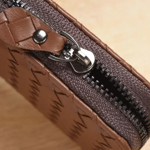 Portafoglio Corto in Pelle PU da Uomo Vintage Tessuto Cerniera Bifold Porta Carte Multitasche Grande Capacità Borsa