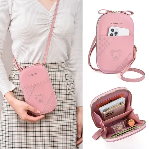 Borsa a Tracolla da Donna in Pelle PU Carina per Telefono Borsa a Spalla Portafoglio Lungo Borsa Casual Quotidiana