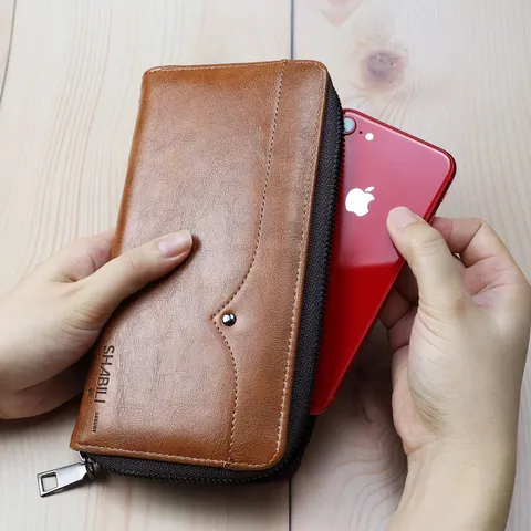 Portafoglio Lungo in Pelle PU da Uomo Vintage Casual Borsa a Pochette Multifunzionale Grande Capacità Borsa Telefono Tinta Unita Retro