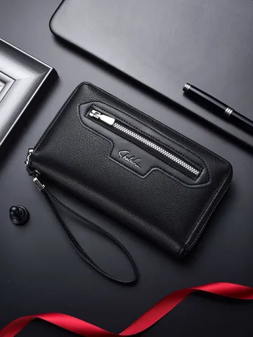 Portafoglio Lungo da Uomo Doppia Cerniera Borsa Pochette in Pelle PU Affari Casual Grande Capacità Portacarte Multiplo Telefono