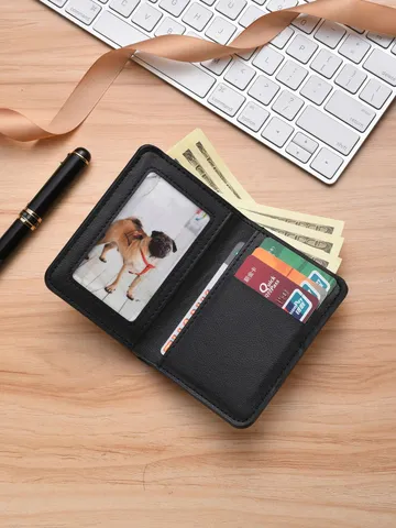 Cartera Corta Minimalista de Cuero PU para Hombre Color Sólido Tarjetero Múltiple Estuche Mini Compacto Tarjetas Negocios