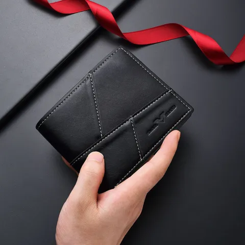 Portafoglio Corto da Uomo in Pelle PU Bifold Minimalista Porta Carte d'Affari Tasca Contanti Borsa Casual Moda Portafoglio