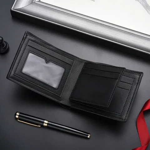 Portafoglio Corto da Uomo in Pelle PU Bifold Minimalista Porta Carte d'Affari Tasca Contanti Borsa Casual Moda Portafoglio