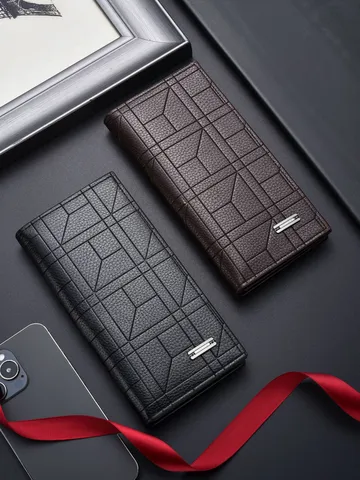 Portafoglio Lungo da Uomo in Pelle PU Affari Casual Multi-Card Grande Capacità Pochette Portamonete con Zip Tinta Unita Borsa Moda