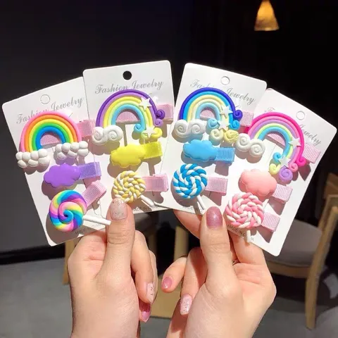 Kinder Regenbogen Haarklammern Süße Wolke Lutscher Seitenclips Für Mädchen Süße Entenschnabel Clips Mode Kinder Haarschmuck