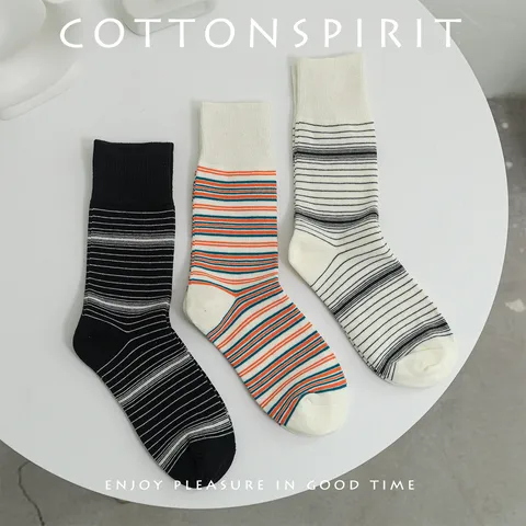 Unisex Ριγέ Κάλτσες Βαμβακερές Αναπνεύσιμες Casual Μεσαίου Ύψους Για Άνδρες Και Γυναίκες Άνοιξη Φθινόπωρο Μόδα