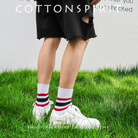 Unisex Ιαπωνικού Στυλ Casual Κάλτσες Μεσαίου Ύψους από Μείγμα Βαμβακιού Ρετρό Ριγέ για Καθημερινή Χρήση