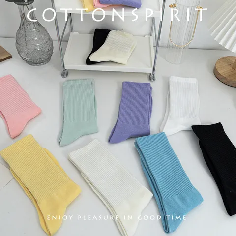 Mujeres Casual Color Sólido Algodón Calcetines Medios Transpirable Suave Deportivo Calcetines Tubo Medio Para Diario Ropa Deporte