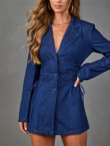 Women's Casual Cotton Blend Blazer Jacket Long Sleeve Notch Lapel Single Breasted Slim Fit Waist-Cinching Suit Outerwear