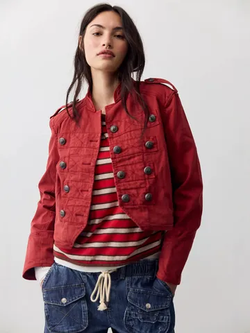 Veste Décontractée Ample à Manches Longues pour Femme Automne Hiver Vintage Style Militaire Mélange Coton Vêtement d'Extérieur Court