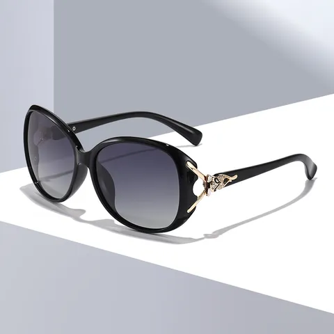 Donne Moda Occhiali da Sole Polarizzati UV400 Anti-UV Montatura Grande Lenti Sfumate Strass Testa di Volpe