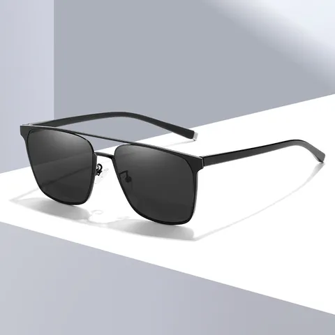 Occhiali da Sole Polarizzati da Uomo Retro Vintage Quadrati Metallo Doppio Ponte UV400 Guida Pesca Occhiali da Sole Moda