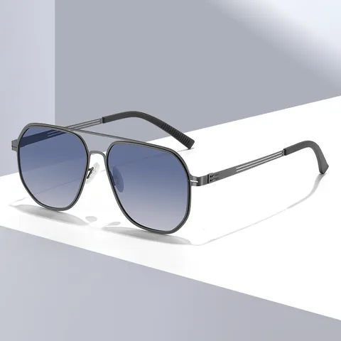 Occhiali da Sole Polarizzati da Uomo UV400 Doppio Ponte in Metallo Pilota Guida Sport all'Aperto Moda