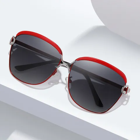 Donne Montatura Grande Occhiali da Sole in Metallo Moda Sfumato Polarizzato Occhiali da Sole Vintage Stile Chic Occhiali per Esterno Quotidiano