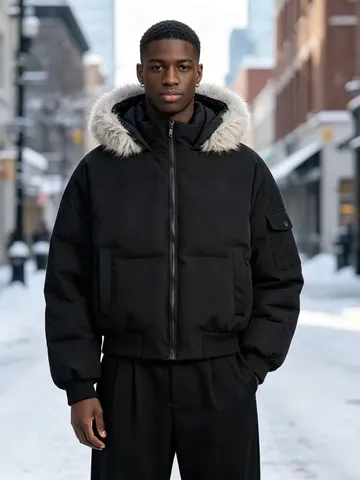 Herren Streetwear Weiße Entendaunen Jacke Boxy Fit Verdickte Warme Winterjacke Mit Pelzkragen Kapuzen Steppmantel Vielseitig
