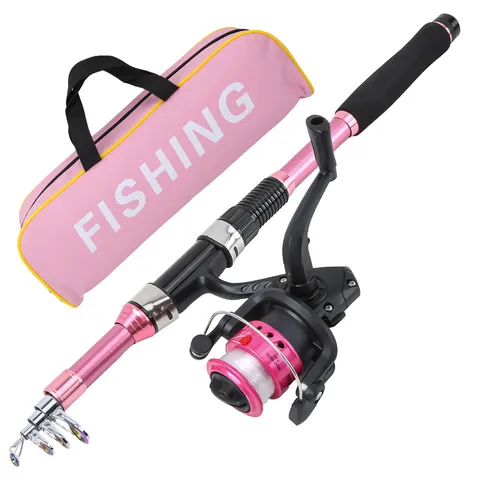 Portable Telescopic Fishing Rod Set Spinning Reel Pink Fishing Bag Outdoor Travel Freshwater Saltwater Fishing Gear