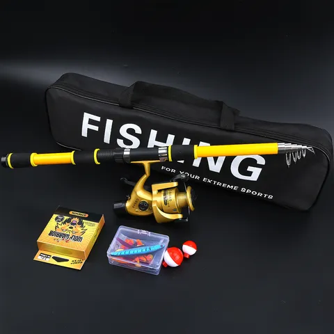 Juego De Caña De Pescar Telescópica Portátil Con Carrete Giratorio Bolsa De Pesca Señuelos Kit Completo De Aparejos De Pesca