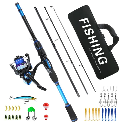 Juego de Caña de Pesca de Carbono Spinning Portátil Con Bolsa de Transporte Señuelos y Accesorios