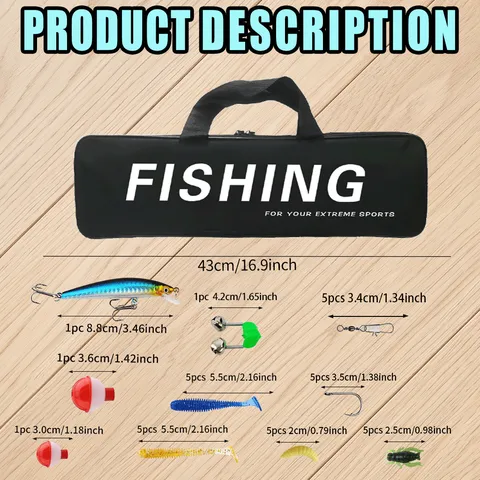 Juego de Caña de Pesca Telescópica Portátil Con Carrete Giratorio Bolsa de Pesca Señuelos Anzuelos Kit Completo de Aparejos de Pesca al Aire Libre