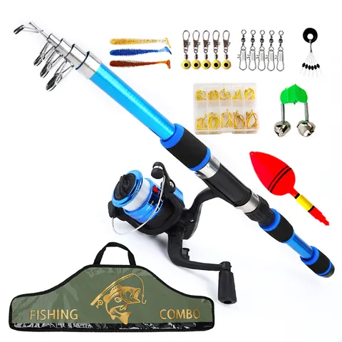 Portable Telescopic Fiberglass Fishing Rod Set With Spinning Reel And Tackle Kit Kids Fishing Equipment Outdoor Fishing Gear