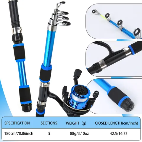 Portable Telescopic Fiberglass Fishing Rod Set With Spinning Reel And Tackle Kit Kids Fishing Equipment Outdoor Fishing Gear