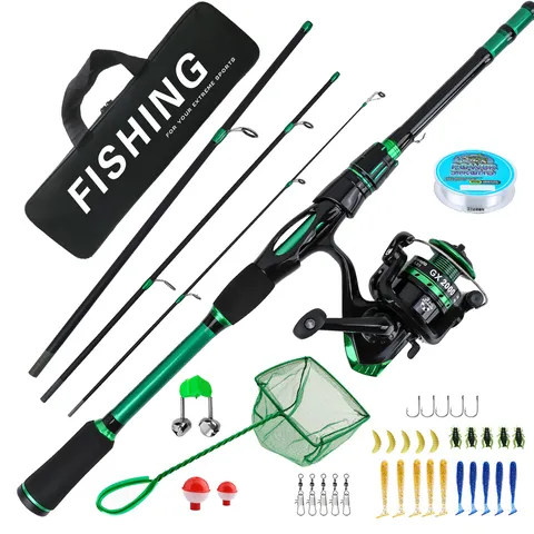 Telescopic Fishing Rod Set Complete Kit With Spinning Reel Fishing Bag Lures Lines Full Accessories For Beginners